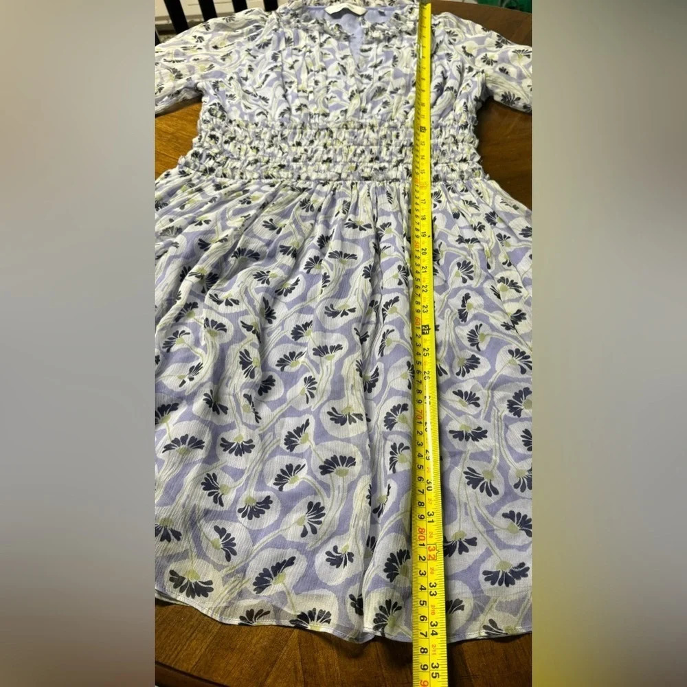 Rebecca Taylor Deco Floral Print Long Sheer Sleeve Silk Dress Purple Size 4 Read - Picture 9 of 14